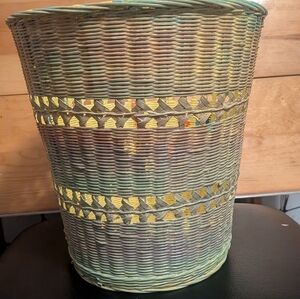 Decorative Woven Basket with Yellow Accents
